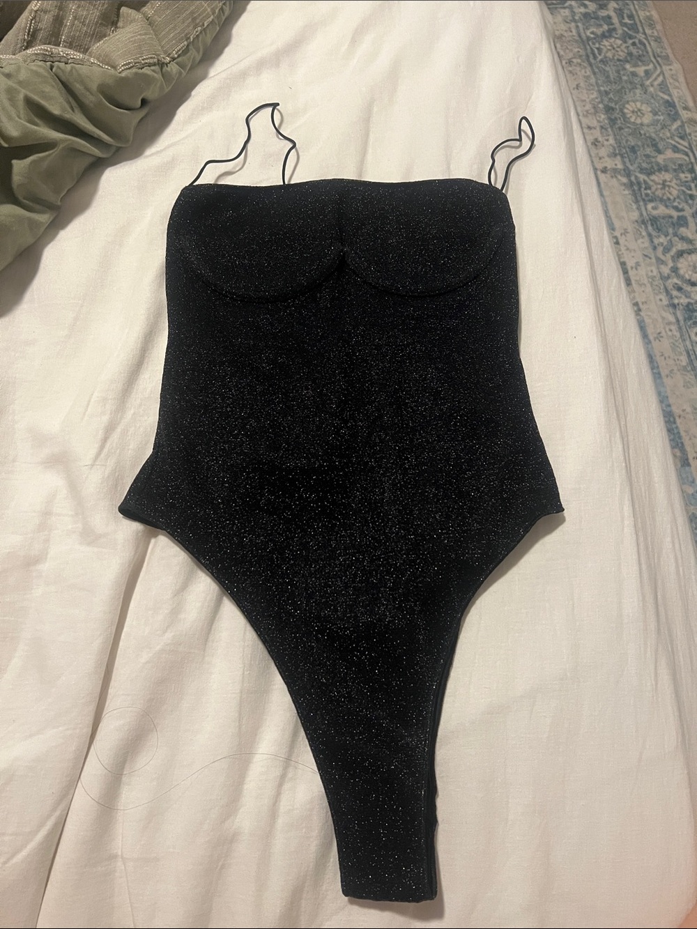 Shimmery Black One-Piece Swimsuit with Delicate Straps
